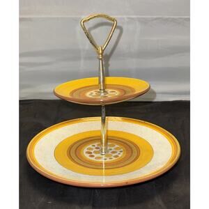Stangl Pottery Sun Pebbles 2 Tier Tidbit Serving Tray Plate MCM Yellow Orange